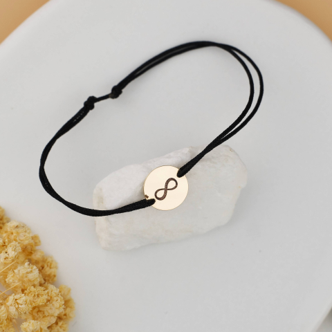 Bratara cu snur reglabil si banut din Aur 14K 12 mm - Amprenta gravata [1]