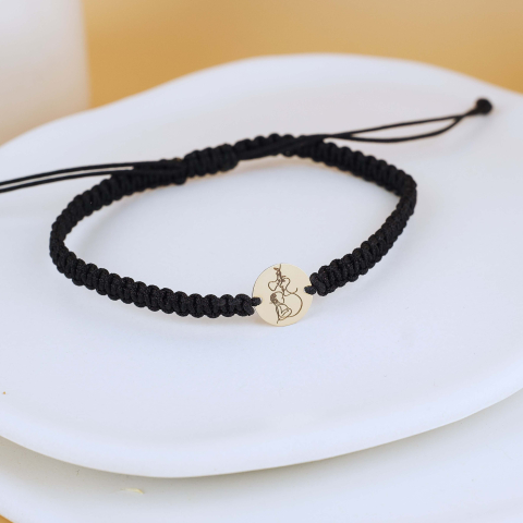 Cadouri pentru EL - Bratara cu snur reglabil si banut din aur 14K - Familia - Mode minimalist