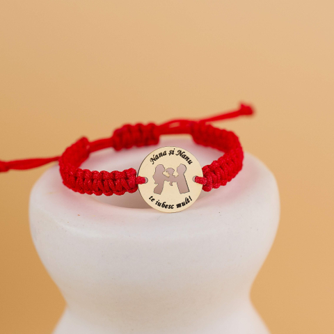 COPII - Bratara Botez banut Aur 14K 12 mm- Snur rosu impletit