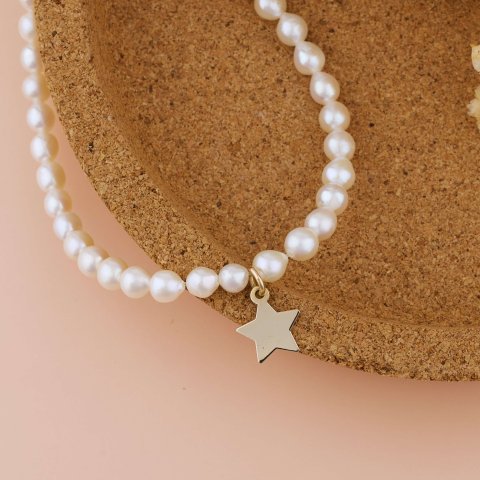 Bratari cu perle naturale - Bratara din perle de cultura AAA si pandantiv / charm din Aur 14K stea
