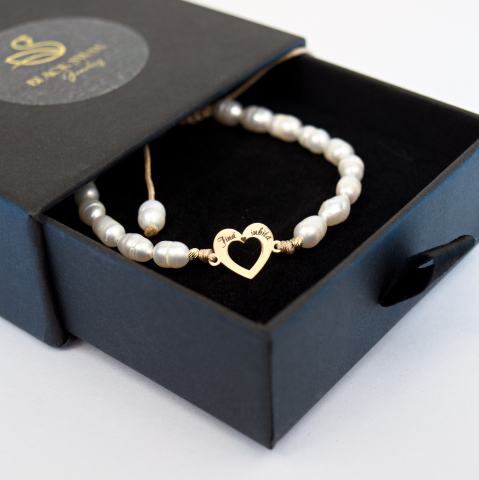 Bratara din perle de cultura si inima din aur 14K, bilute aur 2.5 mm - 'Fină Iubită' [3]