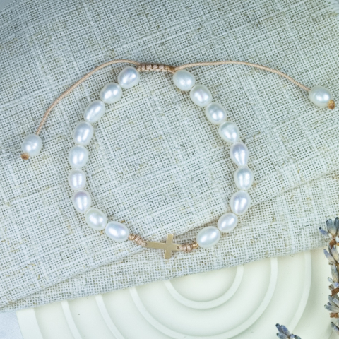Bratara perle naturale si cruciulita din aur 14K [1]