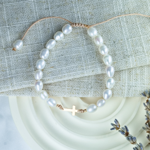 Bratara perle naturale si cruciulita din aur 14K [2]