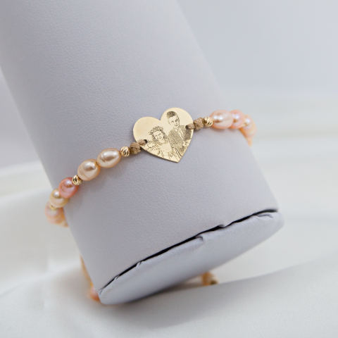 Bratara din perle naturale 'Mama si bebe' - link si bilute din aur 14K [8]