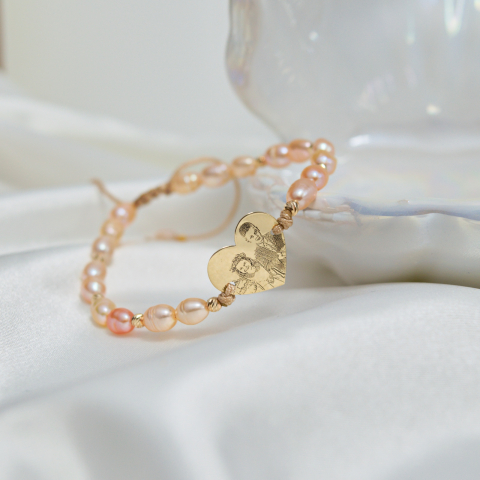 Bratara din perle naturale 'Mama si bebe' - link si bilute din aur 14K [7]