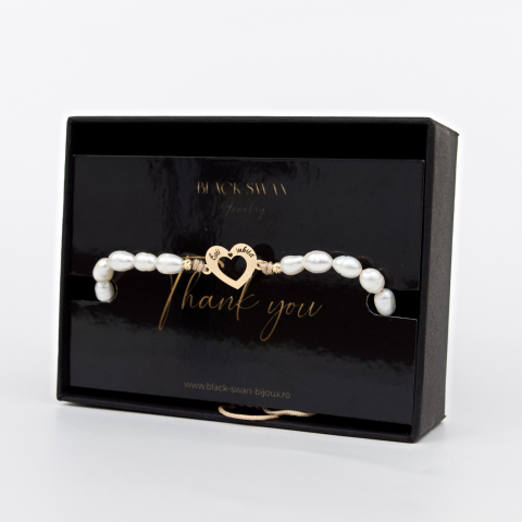 Bratara din perle naturale si inima din aur 14K, bilute aur 2.5 mm - Mesaj gravat  'Esti iubita!' [3]