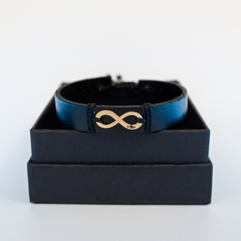 Bratara din piele cu simbol infinit din aur 14K [5]