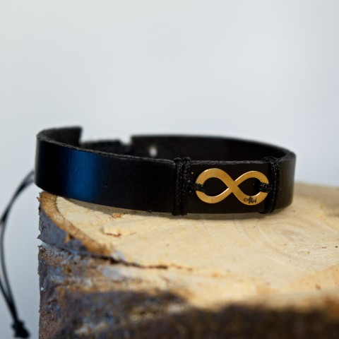 Bratara din piele cu simbol infinit din aur 14K [6]