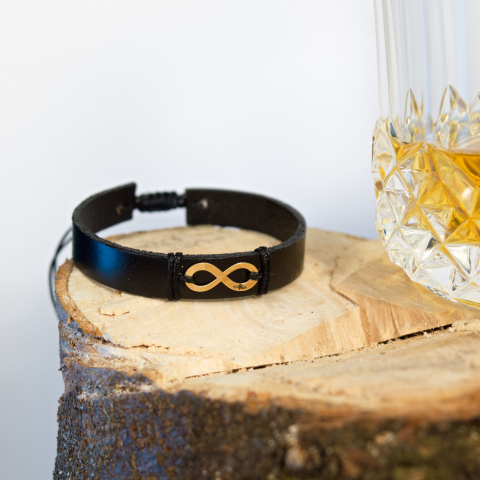 Bratara din piele cu simbol infinit din aur 14K [7]
