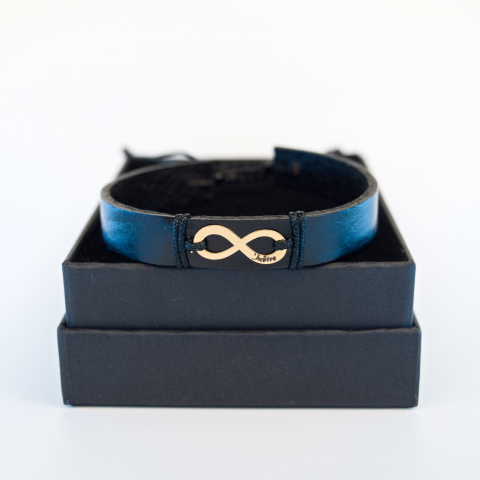 Bratara din piele cu simbol infinit din aur 14K [8]