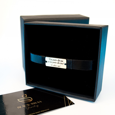 Bratara din piele pentru barbati si placuta din aur 14K 10x25 mm- mesaj gravat 'Te iubim tati' [5]