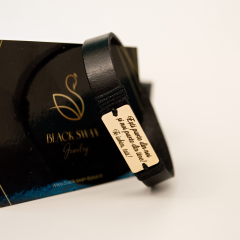 Bratara din piele pentru barbati si placuta din aur 14K 10x25 mm- mesaj gravat 'Te iubim tati' [3]