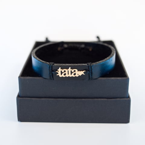 Bratara din piele barbati si nume din aur 'tata' - Aur Galben 14K [3]