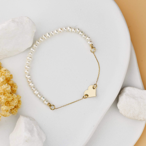 Bratara perle de cultura si inima din Aur 14K - Model perle combinat cu lantisor din aur [1]