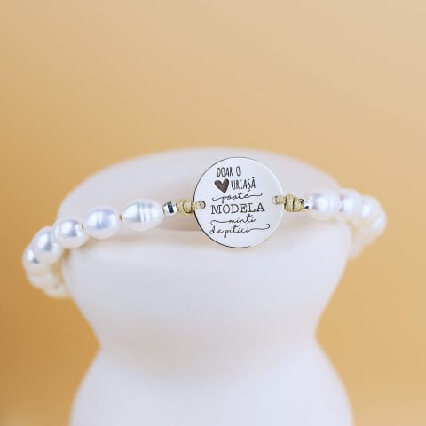 8 Martie - Bratara Cadou Educatoare - Bratara perle de cultura si banut Argint presonalizat