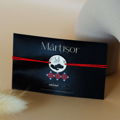 Martisoare - Bratara martisor cu snur rosu si banut 15mm din Argint 925  - Pentru mame in devenire