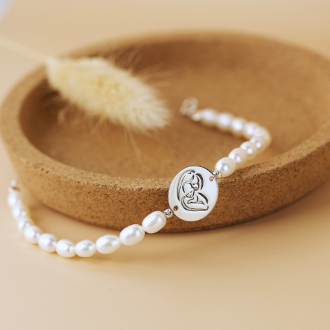 8 Martie - Bratara perle de cultura si Banut Argint - Mama si bebe - Cadou mamica
