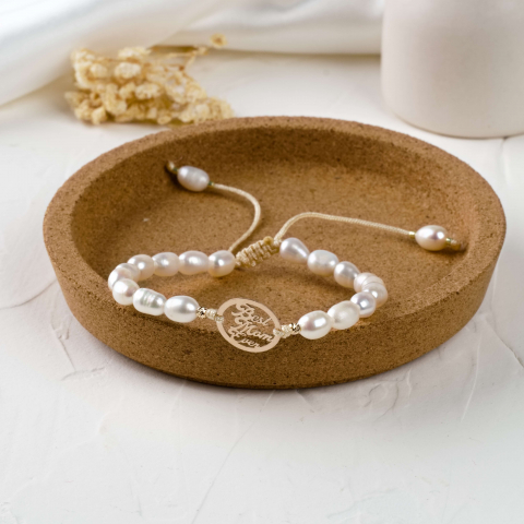 Bratara din perle de cultura banut din Aur 14K 'Best Mom Ever' Cadou pentru mama [3]