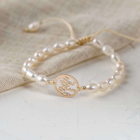 Bratara din perle de cultura banut din Aur 14K 'Best Mom Ever' Cadou pentru mama [6]