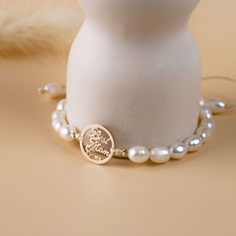 Bratara din perle de cultura banut din Aur 14K 'Best Mom Ever' Cadou pentru mama [2]