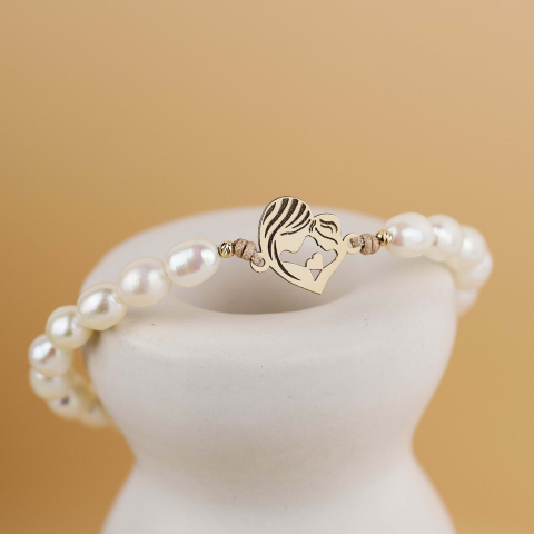 8 Martie - Bratara perle naturale cultura si link din Aur 14K - Mama Fiica