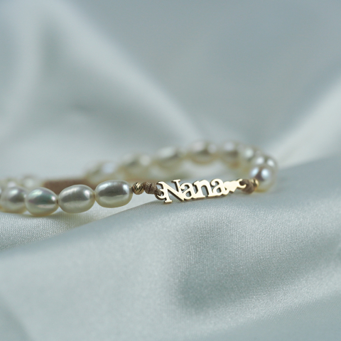 Bratara perle naturale reglabila cu bile din aur 14K - Link din Aur 'Nana' - Cadou cumatri [6]