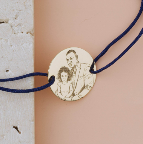 Bijuterii personalizate cu poza - Bratara personalizata cu poza - Banut din aur 16 mm cu gravura fata-verso