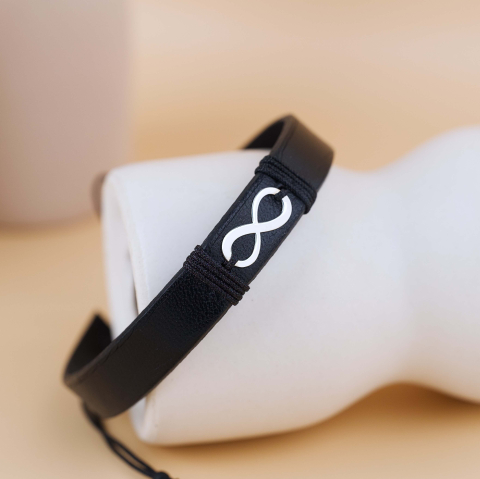 BRĂȚĂRI BĂRBAȚI - Bratara piele naturala barbati si Infinit din Argint 925 / Argint sufla cu Aur 18K