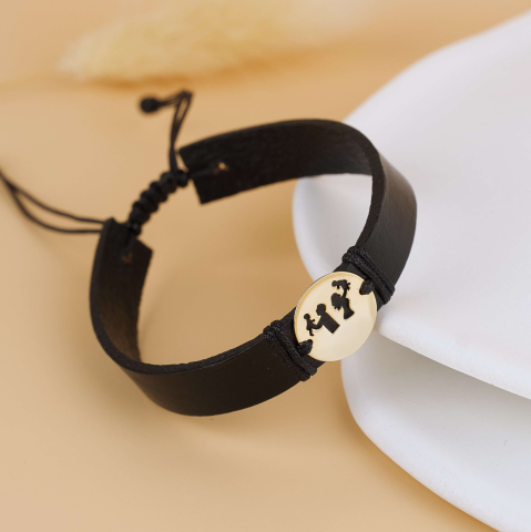 BRĂȚĂRI BĂRBAȚI - Bratara barbateasca - Piele naturala si Aur 14K - Familia - Mami, Tati si 2 Copilasi