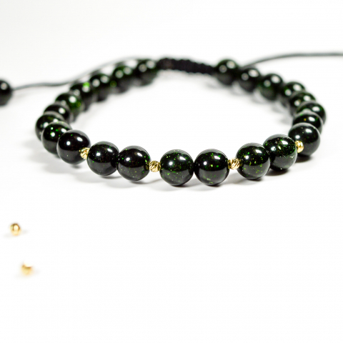 Bratara pietre semipretioase garnet green si bilute din aur de 2.5 mm 14K pentru barbati [3]
