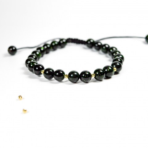 Bratara pentru barbati cu bile din aur - Bratara pietre semipretioase garnet green si bilute din aur de 2.5 mm 14K pentru barbati