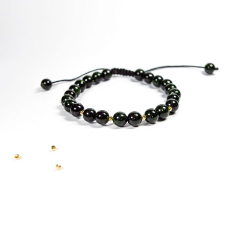 Bratara pietre semipretioase garnet green si bilute din aur de 2.5 mm 14K pentru barbati [4]