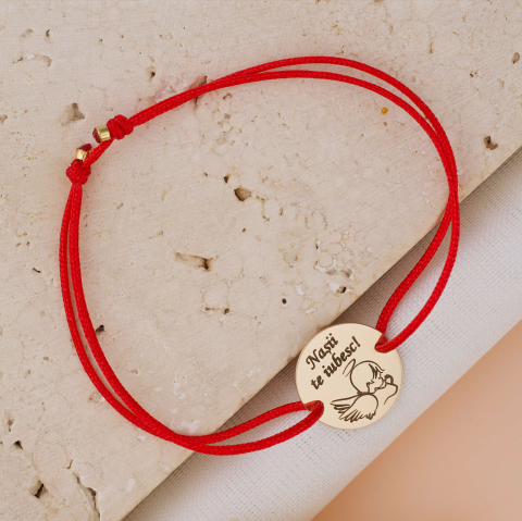 AUR - Bratara reglabila cu banut din aur 14K si mesaj gravat personalizat "Nasii te iubesc"