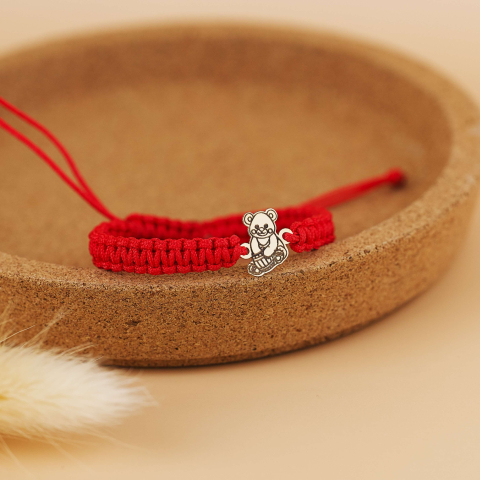 COPII - Bratara ursulet  Aur 14K - Snur rosu impletit - Copii