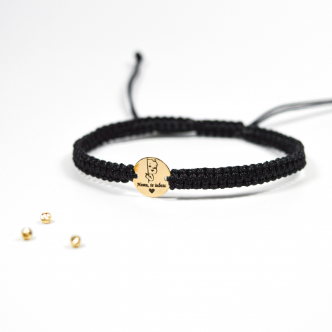 CADOU - Bratara reglabila cu snur si banut din aur 12 mm 14k "Nanu, Te iubesc!"