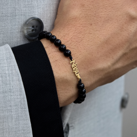 Bratara shamballa barbati cu bile din aur si ochi tigru - Link din Aur 'Nașu' [5]