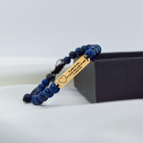 Bratara shamballa barbati placuta din aur 14K gravata 'Te iubim tati!'- margele lapiz lazuli [2]