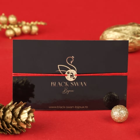 Craciun 2025 - Bratara snur si Banut cu Ren si Stelute din din Aur 14K - Winter Edition