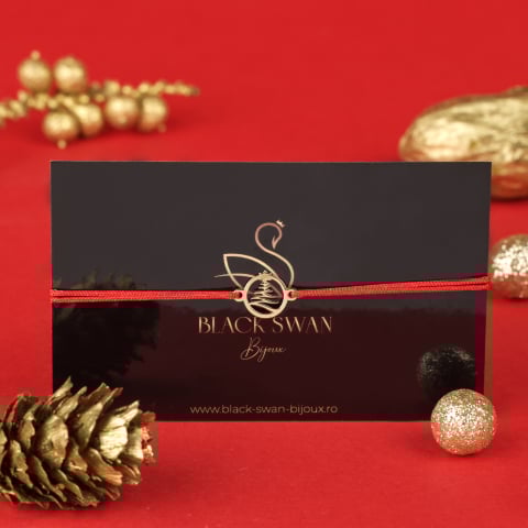 Craciun 2025 - Bratara snur si Banut Brad de Craciun decuapt din din Aur 14K - Winter Edition