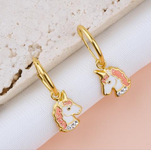 COPII - Cercei Argint Premium Girly cu tortita — Cercei fetite cu Unicorn / Inorog -  Pelicula Anticoroziune