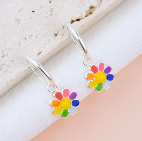 COPII - Cercei Argint Premium Girly cu tortita — Cercei fetite cu Floricele Colorate -  Pelicula Anticoroziune