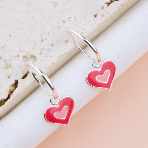 COPII - Cercei Argint Premium Girly cu tortita — Cercei Inimioare Roz - Pelicula Anticoroziune