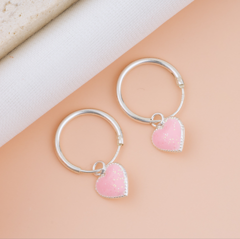 COPII - Cercei Argint Premium Girly cu tortita — Cercei Inimioara Roz - Pelicula Anticoroziune