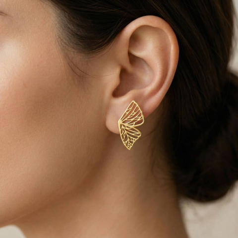 AUR - Cercei aripi de fluture Argint suflat cu Aur 18K - Model minimalist