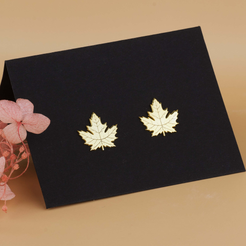 Cercei Frunza de Artar Argint 925 Suflat cu Aur 18K