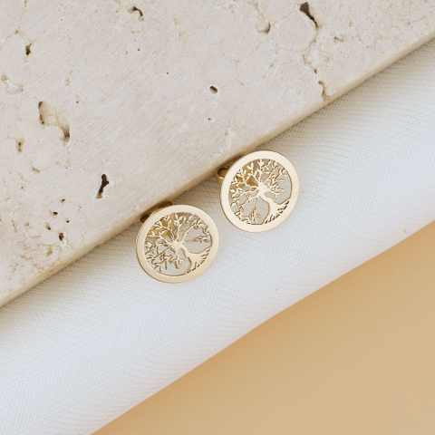 Cercei din aur - Cercei Aur 14K Copacul Vietii cu cheita