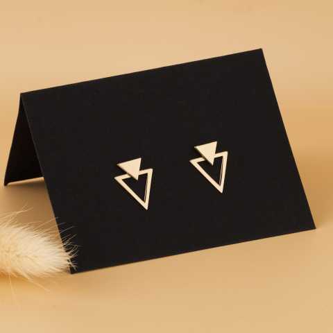 Cercei din aur - Cercei aur triunghi dublu - Cercei geometrici aur 14K