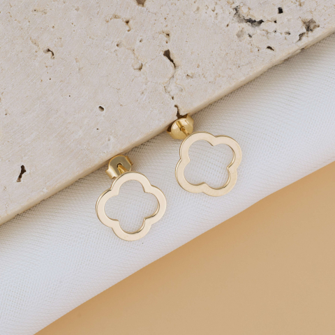 Cercei din aur - Cercei Aur 14K cu cheita model Clover / Trifoi cu 4 Foi