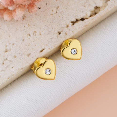 COPII - Cercei Inimioara cu Cristal din Argint 925 Placat cu Aur 24K — Pelicula Anticoroziune