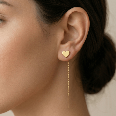 AUR - Cercei Inimioara cu extensie de lantisor Argint 925 Suflat cu Aur 18K